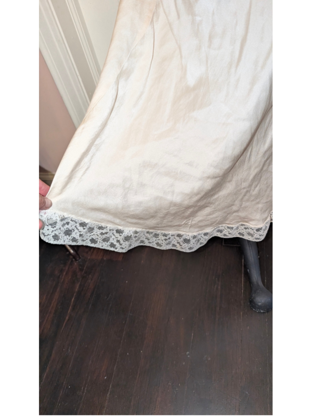 Vintage 70s Fischer heavenly silk Lace Trim Slip Chemise Beige White Size M - Picture 7 of 12